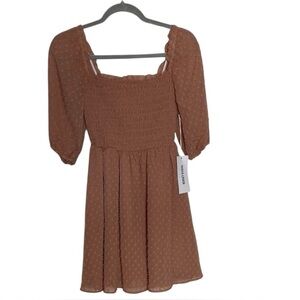 Brown Ruched Puff Sleeve Mini Sundress